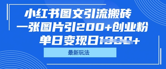 小红书图文引流搬砖，一张图片引200+创业粉，单日变现日数张-龙祁智能体社区